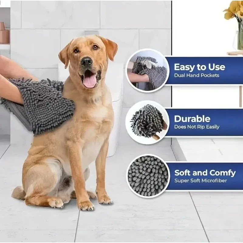 Super Absorbent Pet Bath Towel Quick Dry Chenille Microfibre Drying Cloth for Dogs and Cats 53x22cm