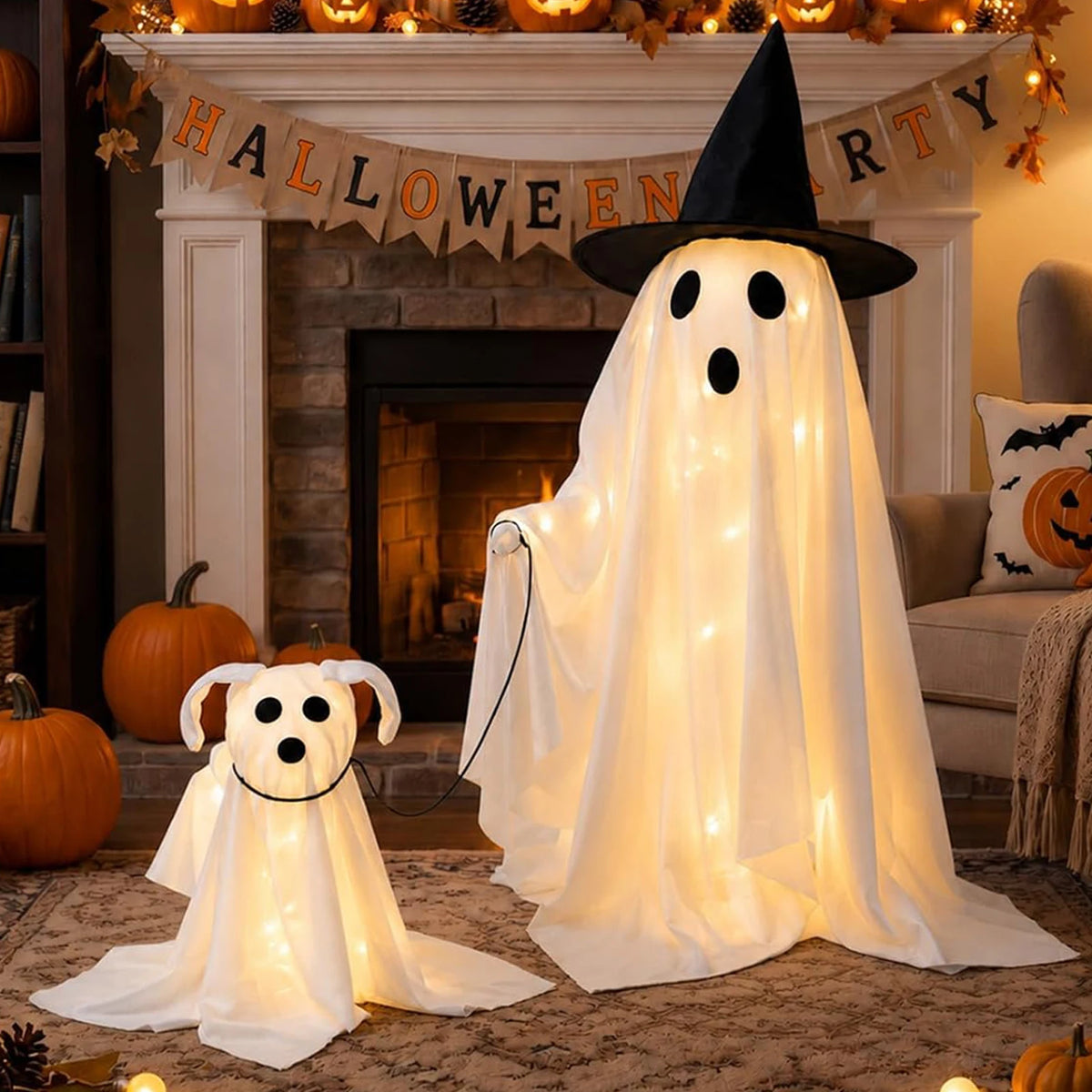 LED Light-Up Ghost & Dog Halloween Decoration Set
