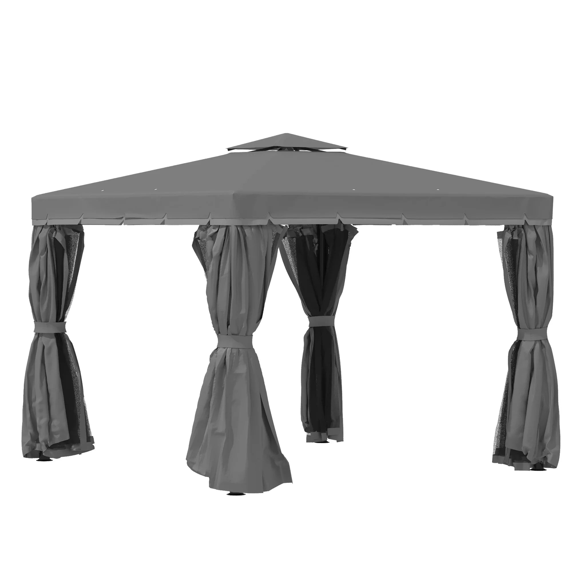 3 x 3m Garden Gazebo with 2-Tier Water-Repellent Roof, Mosquito Netting, Curtains and Aluminium Frame