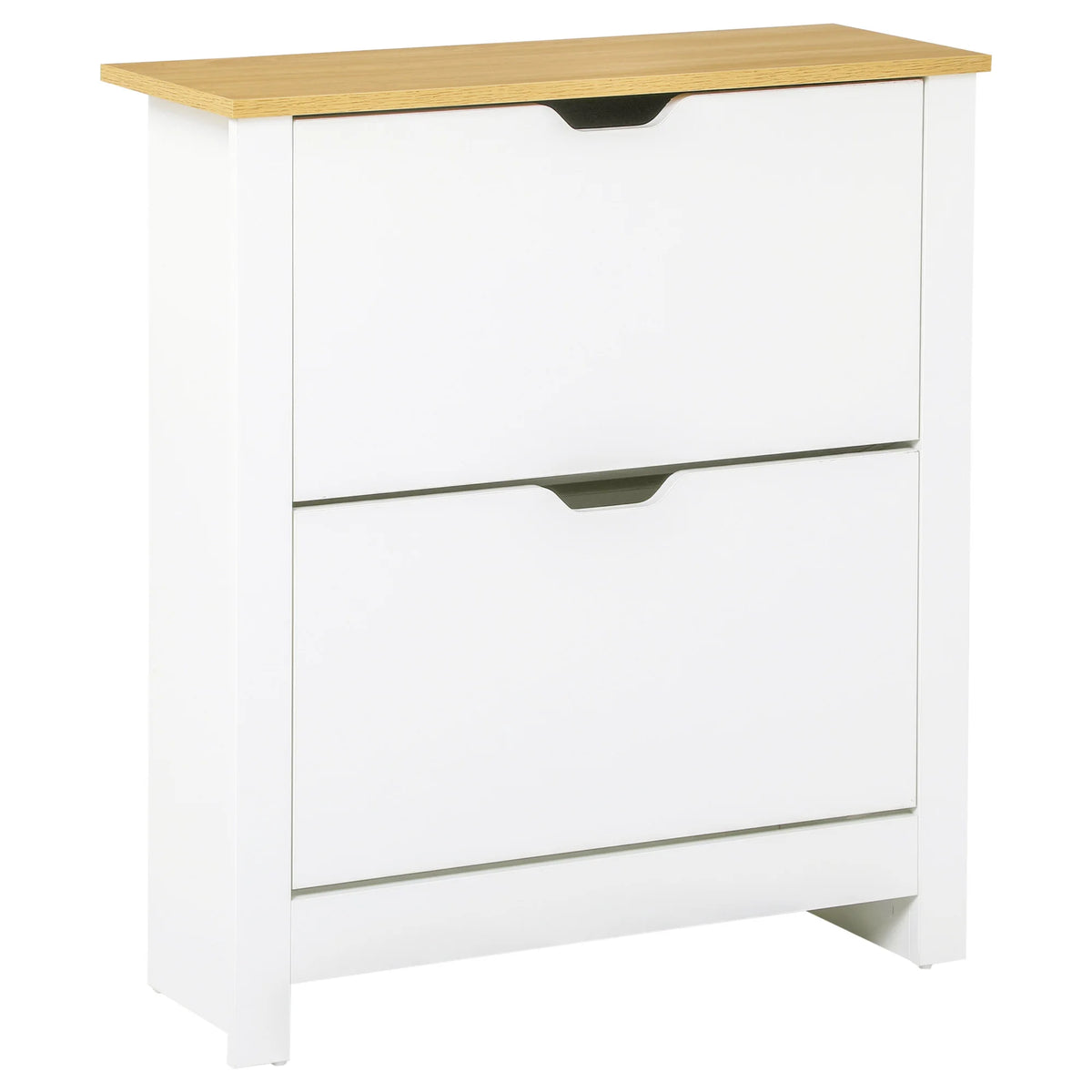 12-Shoe Storage Cabinet, 4 Shelves, 2 Drawers, Tabletop, 4 Legs, Modern White
