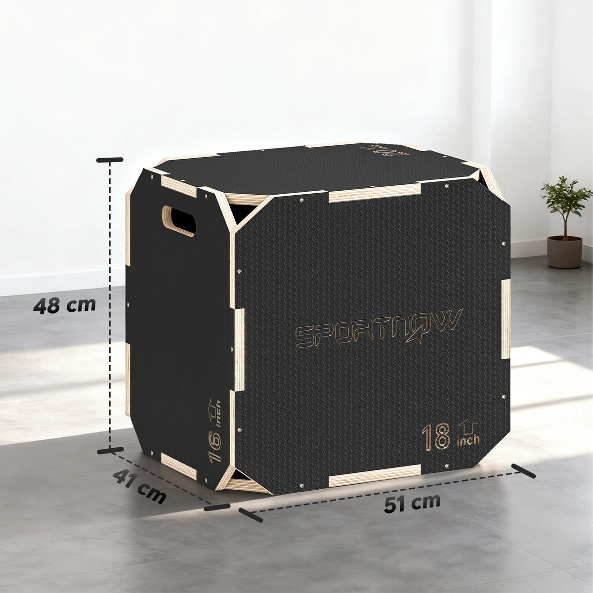 Non-Slip Wooden Plyo Box, 3-in-1 Jump Box, 41 x 48 x 51cm