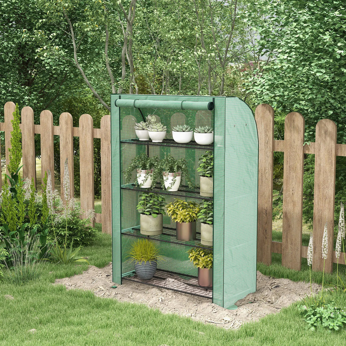 4 Tier Mini Greenhouse with Roll-Up Door, Portable Grow House, 120 x 50 x 170 cm