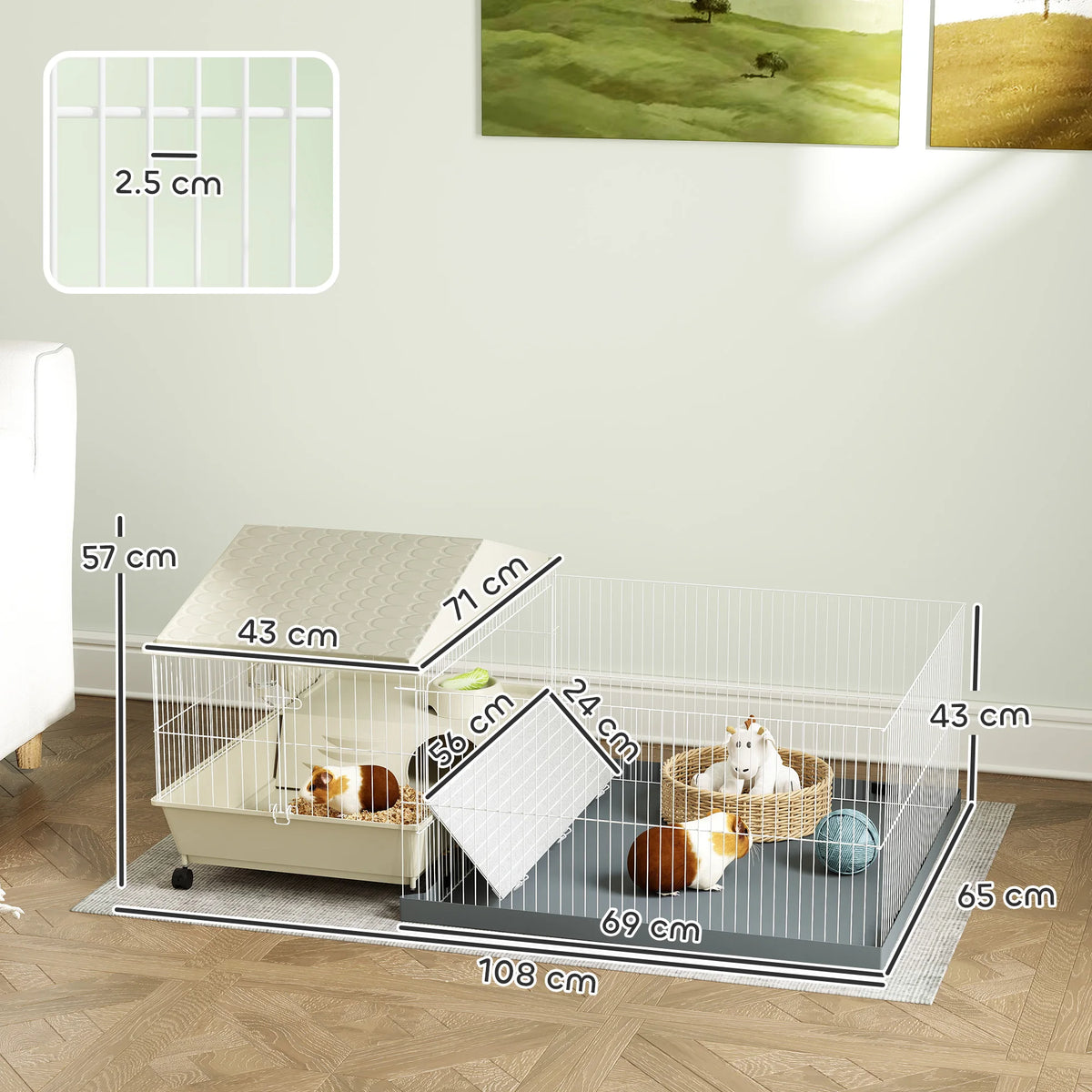 Small Animal Cage, Guinea Pig Cage with Removable Pet Playpen, Beige