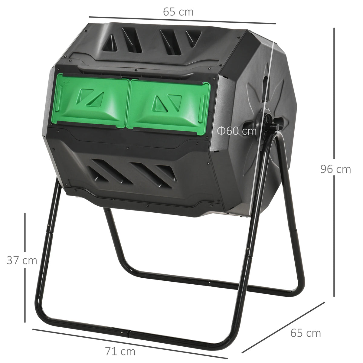 Garden Compost Bin 160L Dual Tumbler Rotating Outdoor Composter W/ Sliding Doors