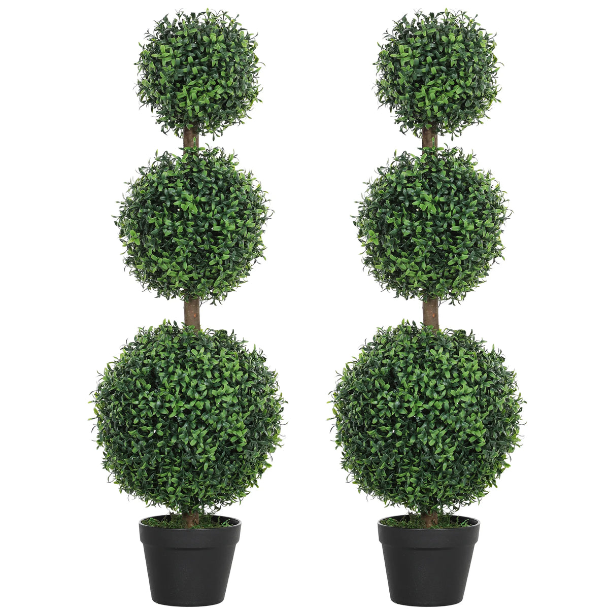 Set of 2 Decorative Artificial Plants Boxwood Trees in Pot, Green