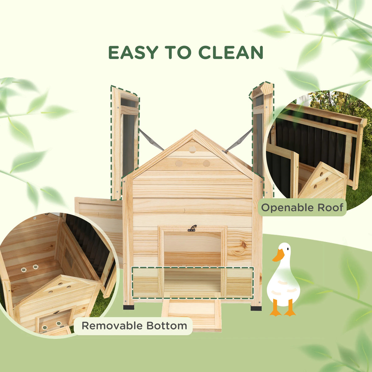 Wooden Duck House with Openable Roof Removable Floor Ramp Side Door Sloped Roof and Vents Fir Wood