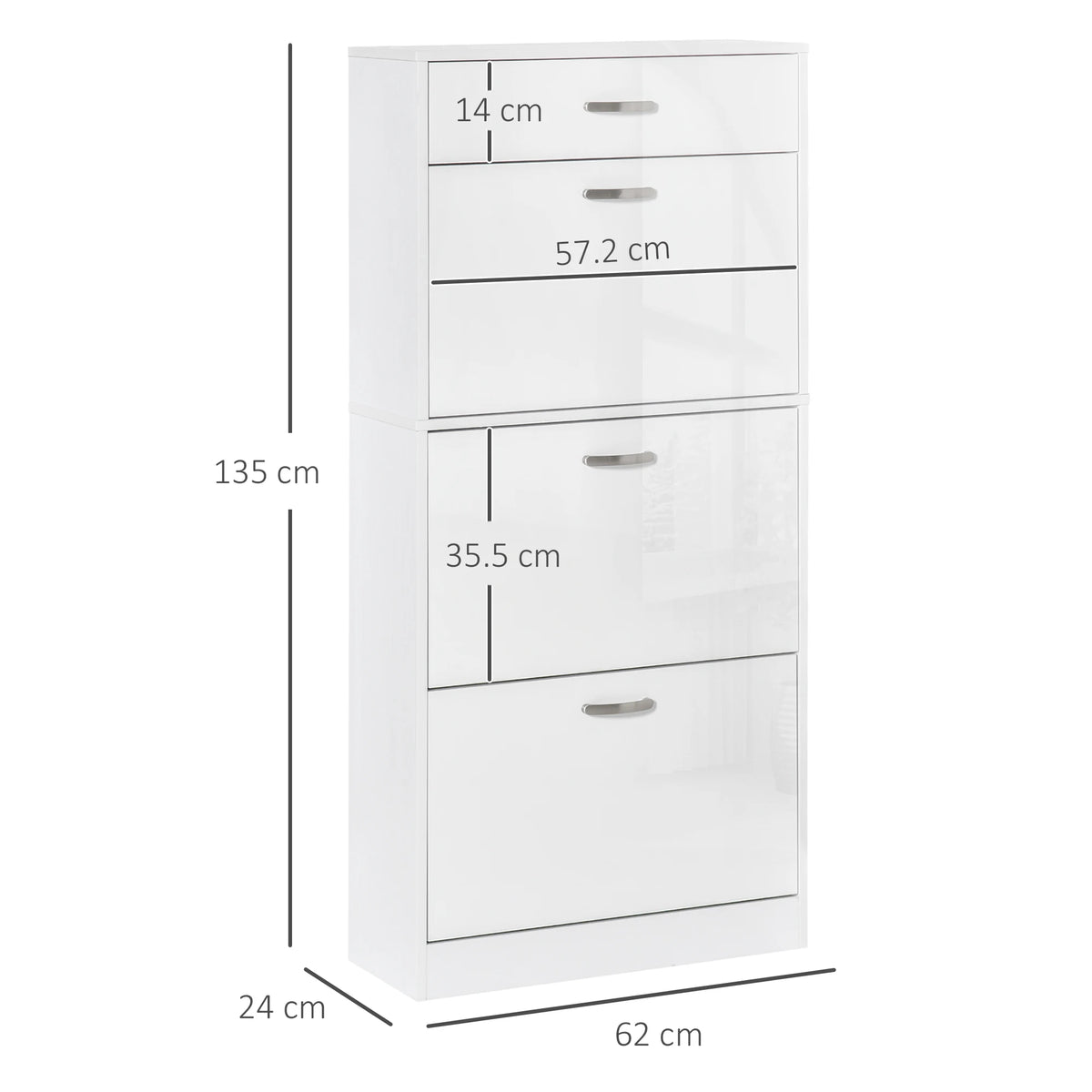 High Gloss Shoe Cabinet with 4 Drawers, Shoe Storage for 18 Pairs, White
