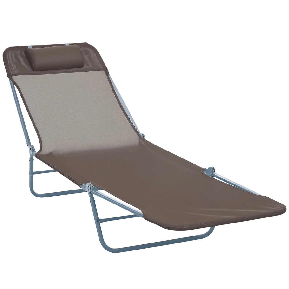 Folding Sun Lounger with Adjustable Back and Pillow, Coffee