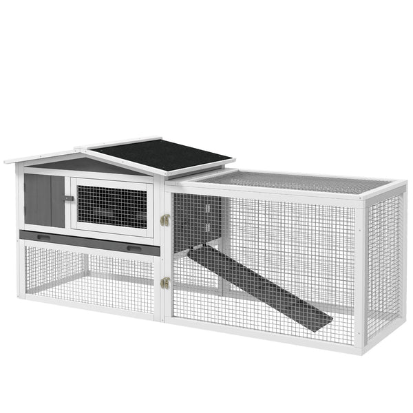 Wooden Outdoor Rabbit Hutch with Run, Slide-Out Tray and Ramp