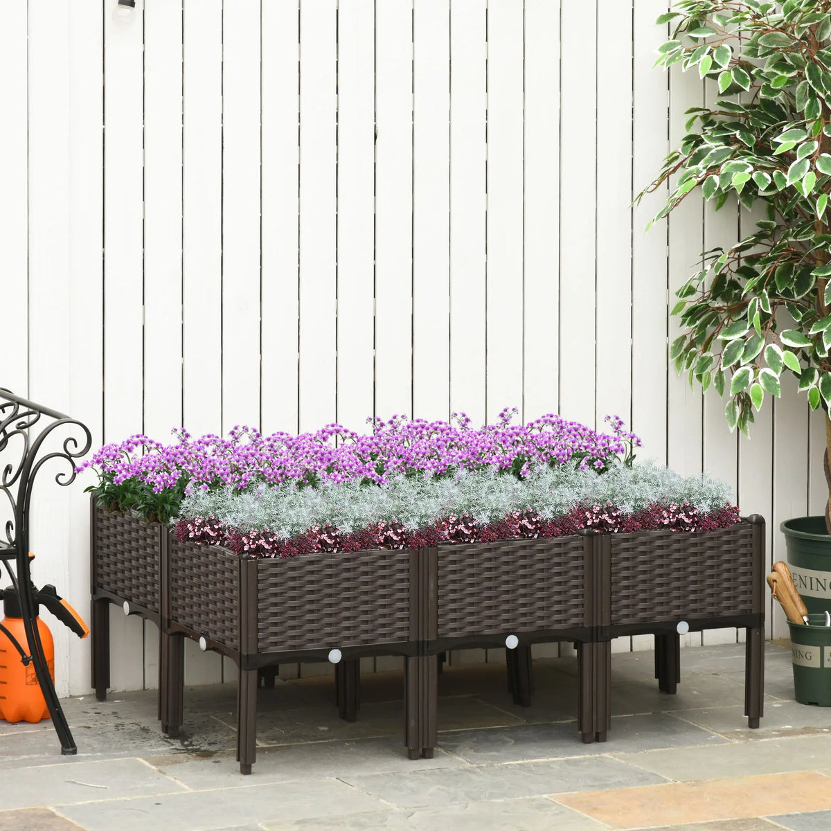 Set of 6 26L Garden Raised Bed Elevated Patio Flower Plant Planter Box, Brown