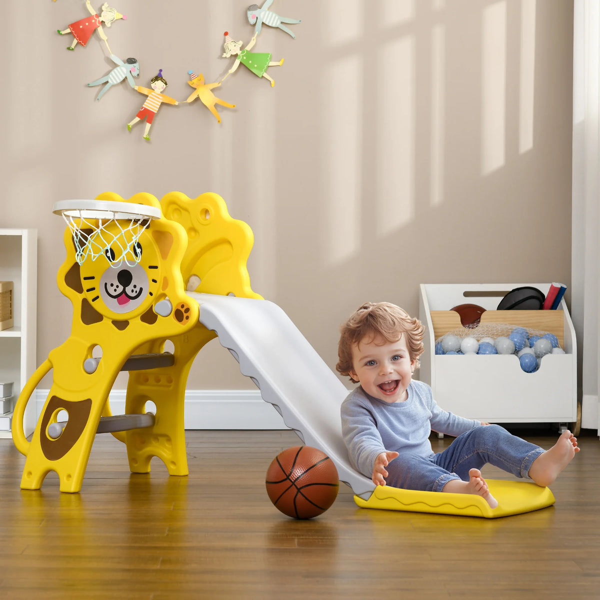 3 in 1 Kids Slide for Indoor Use with Basketball Hoop, 18-36 Months