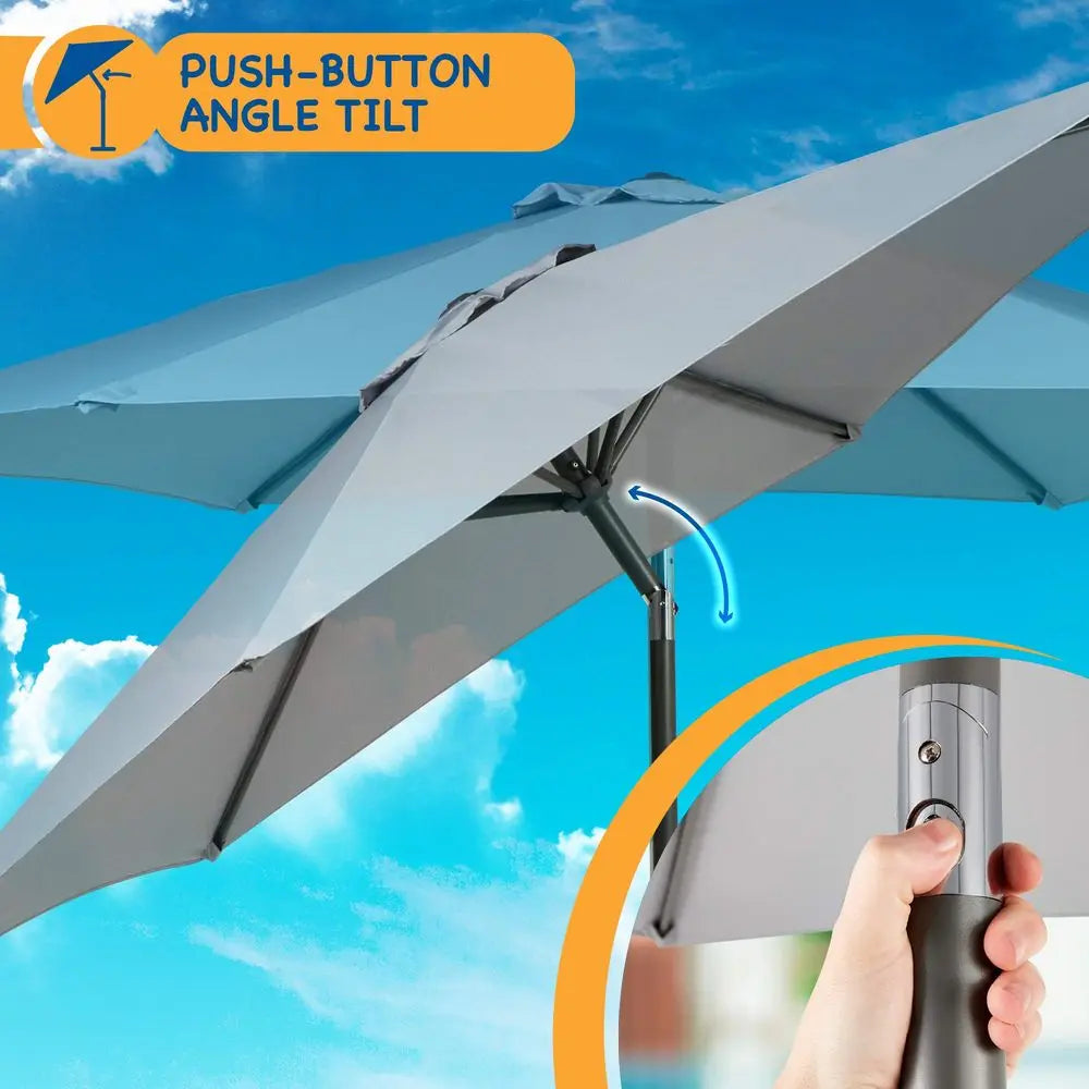 2.7m Garden Parasol with Crank and Tilt, UV30 Water-Repellent Canopy, Ash Grey