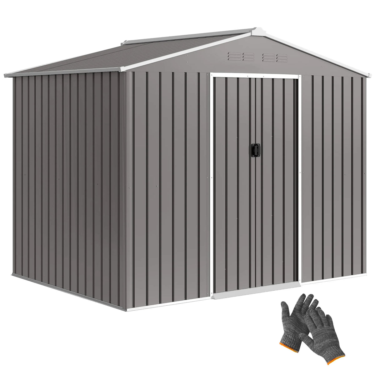 8 x 6ft Metal Garden Shed with Lockable Double Sliding Doors and Vents