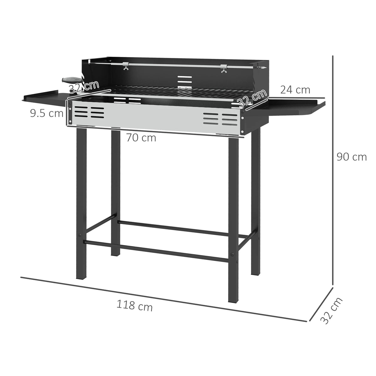 Charcoal Spit Roaster BBQ with 3-Level Rotisserie and Folding Side Shelves