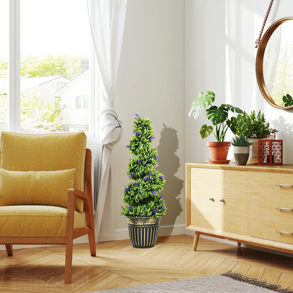 Set of 2 Decorative Artificial Plants with Lavender and Pot, 90cm