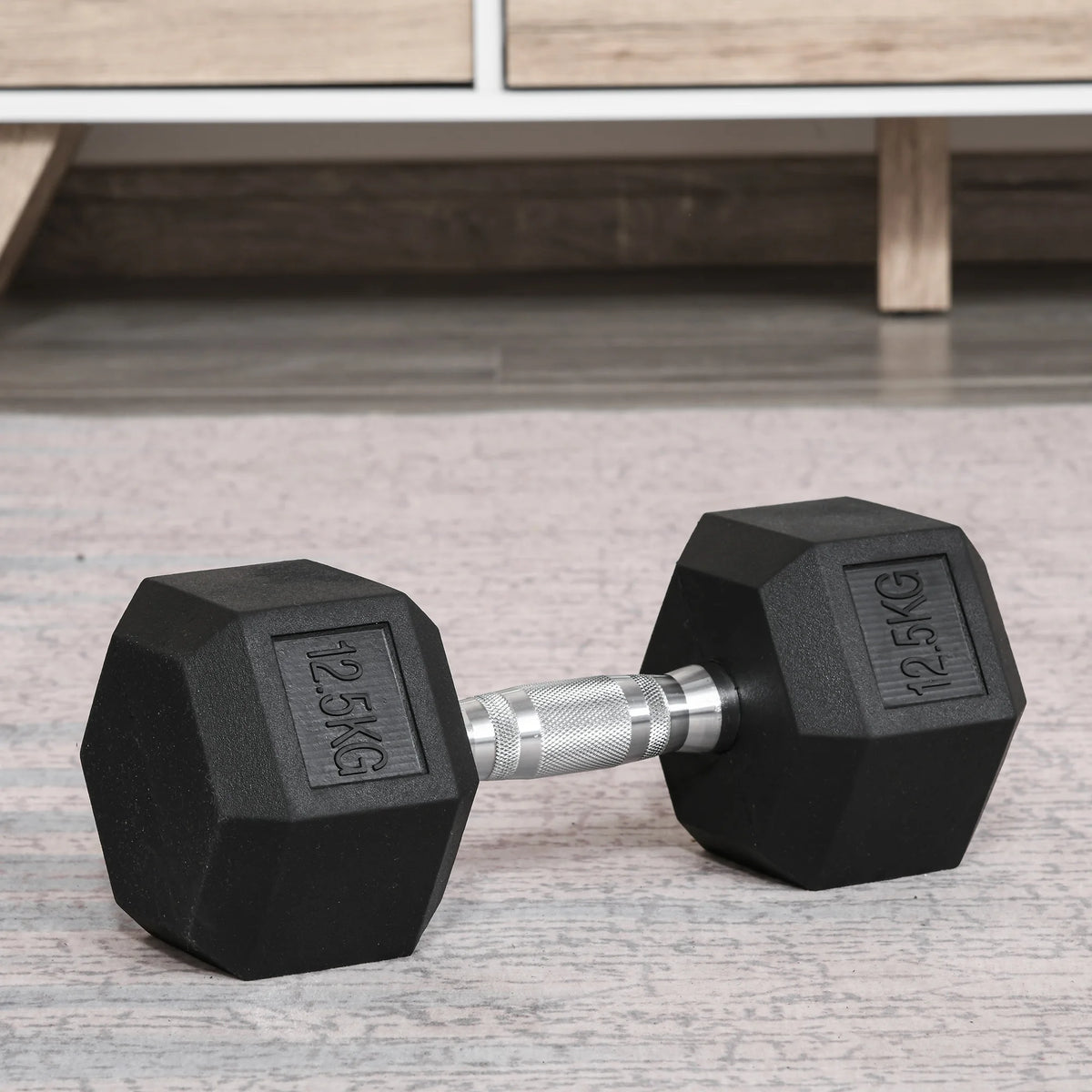 12.5kg Single Rubber Hex Dumbbell, Portable Hand Weight for Home Gym Workout & Fitness Training