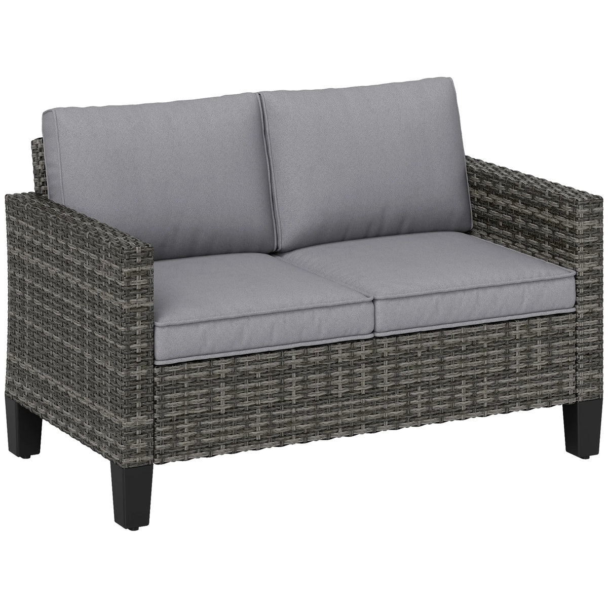 2 Seater Rattan Garden Sofa with Cushions, Wicker Loveseat with Armrests