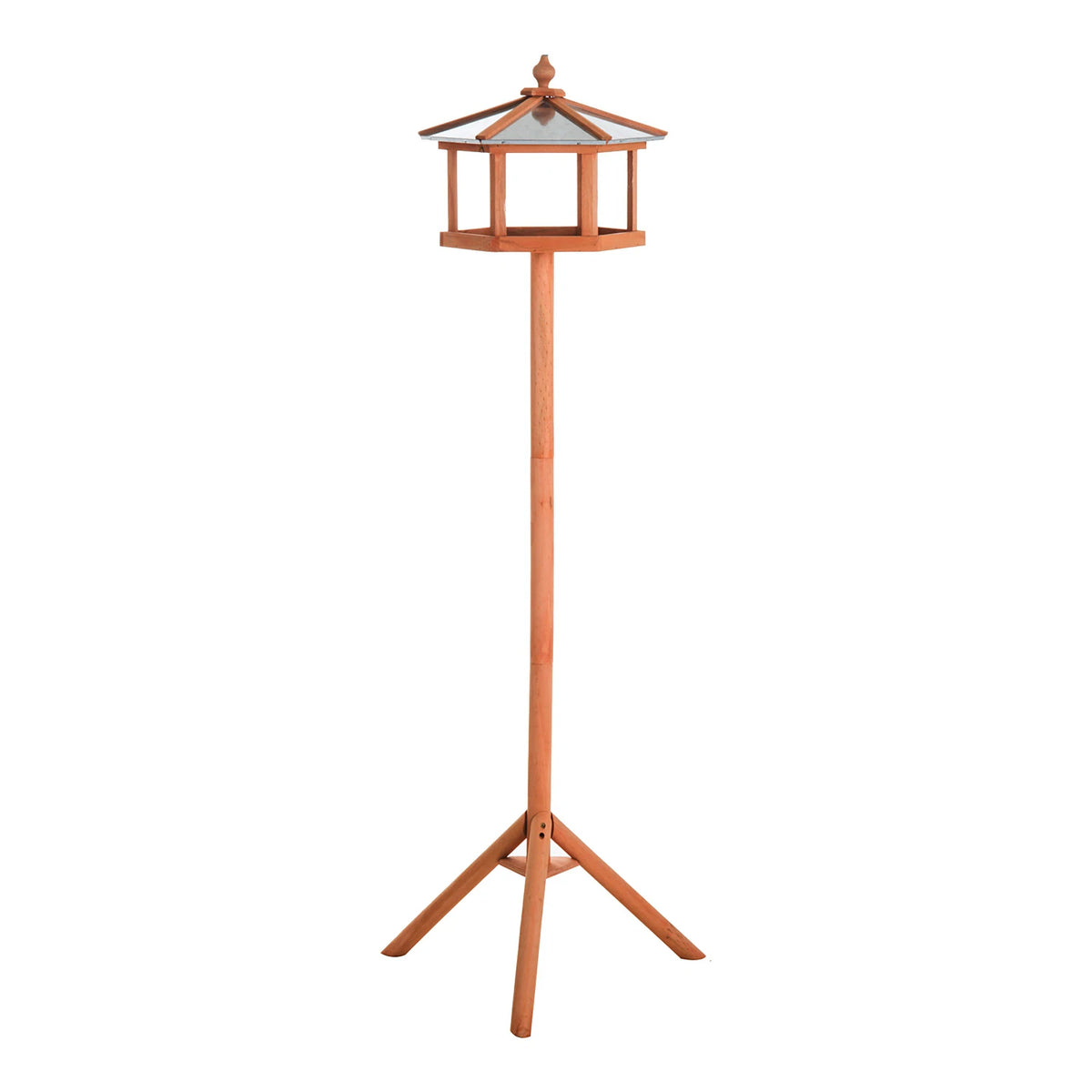 Wooden Bird Table 153cm Feeding Station with Stand Fir Wood Pitched Metal Roof and Tripod Base