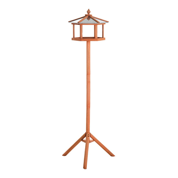 Wooden Bird Table 153cm Feeding Station with Stand Fir Wood Pitched Metal Roof and Tripod Base
