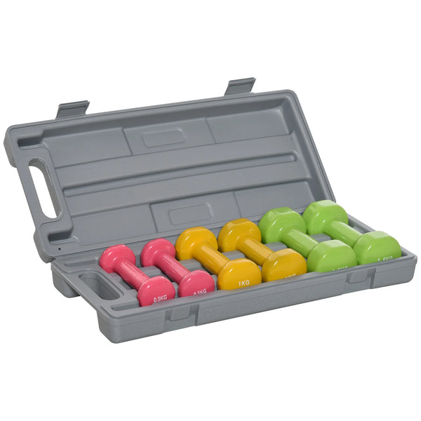 6kg Dumbbell Set with Carry Case, 3 Pairs of PU Coated Weights for Home Workouts