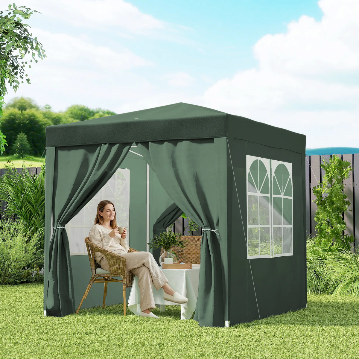 2 x 2m Pop Up Gazebo with Removable Sides and Windows, Green