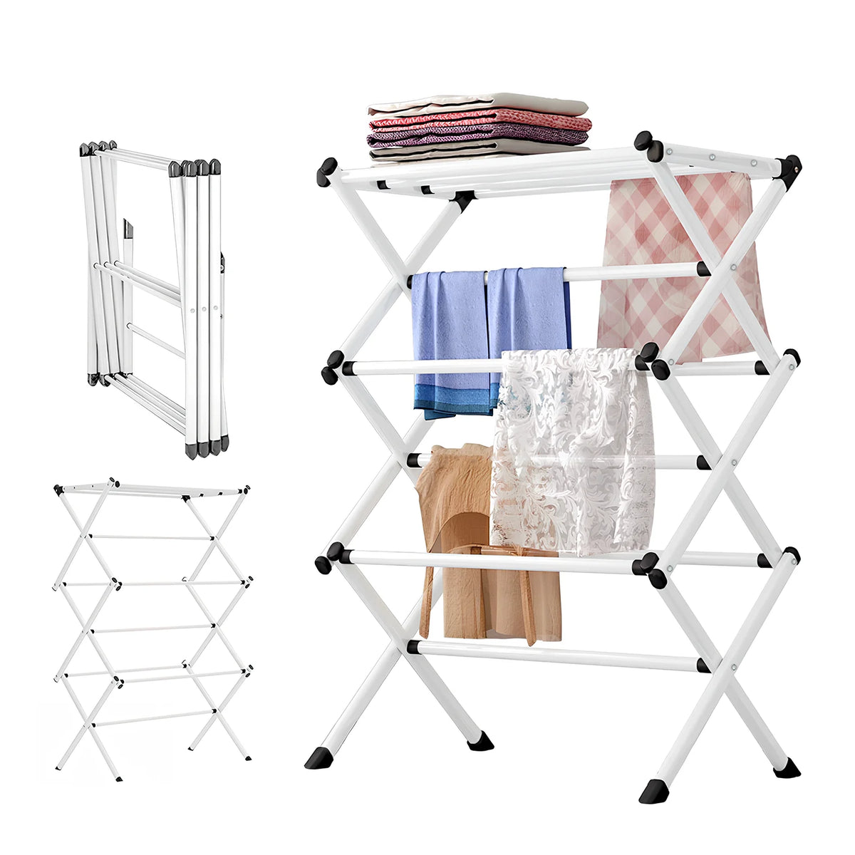 3-Tier Heavy Duty Clothes Airer, Foldable Laundry Drying Rack for Indoor and Outdoor Use