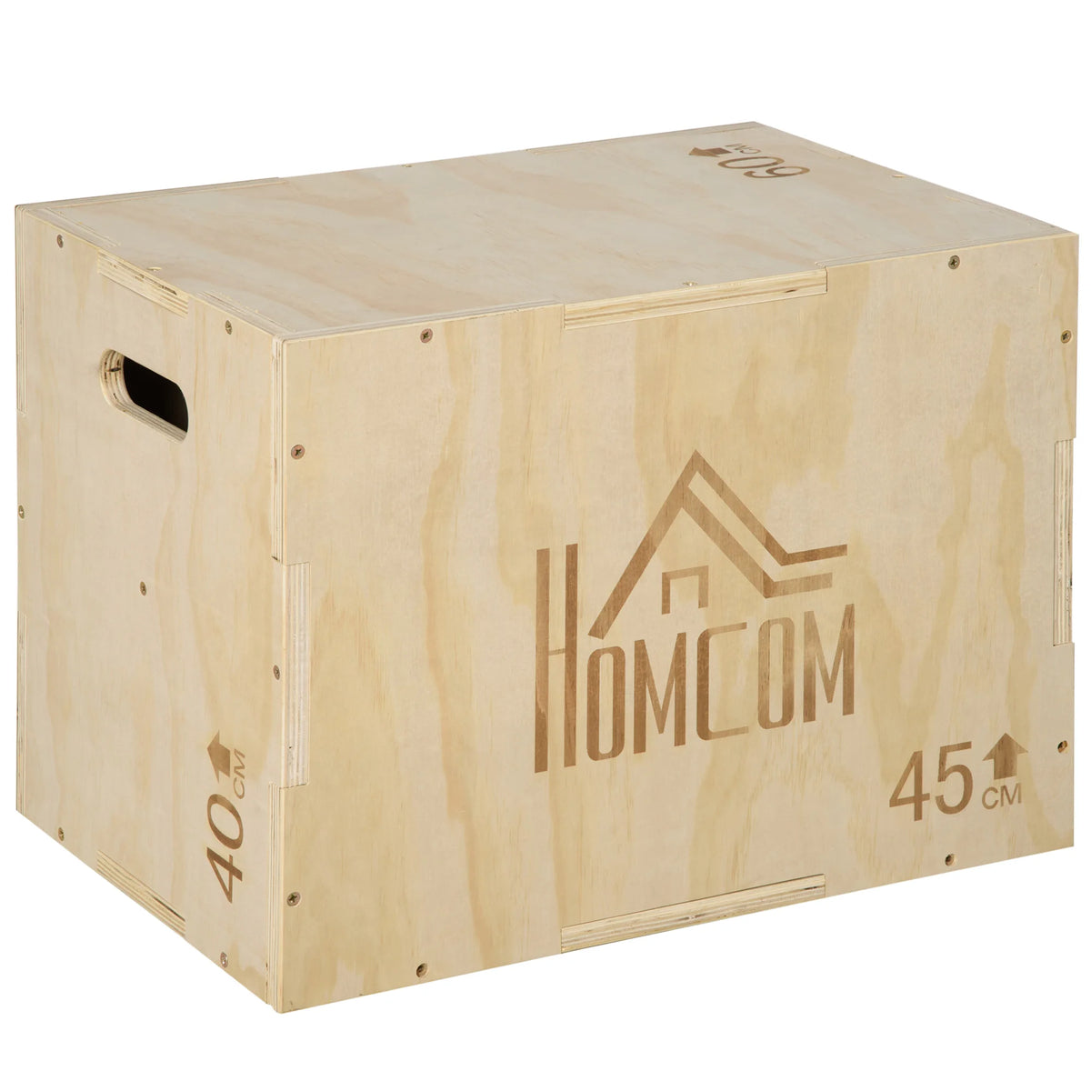 3-in-1 Wooden Plyo Box with Handle Cut-Outs, Plyometric Jump Box, 40/45/60 cm