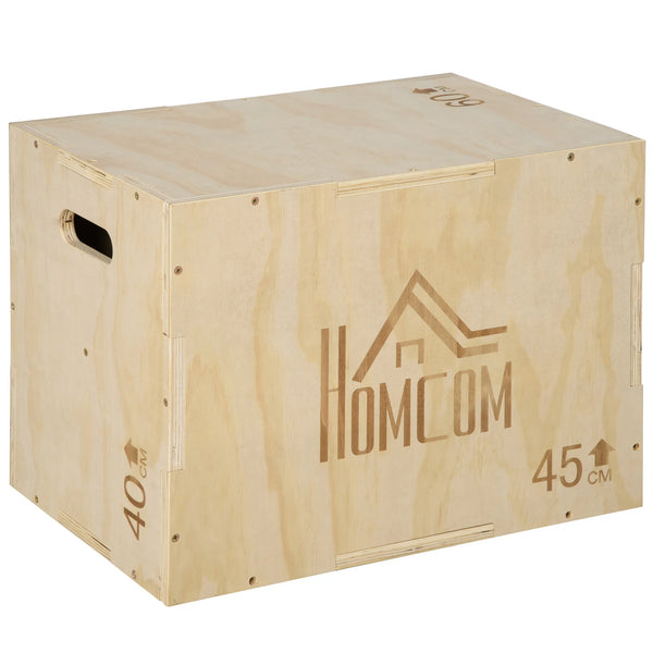 3-in-1 Wooden Plyo Box with Handle Cut-Outs, Plyometric Jump Box, 40/45/60 cm