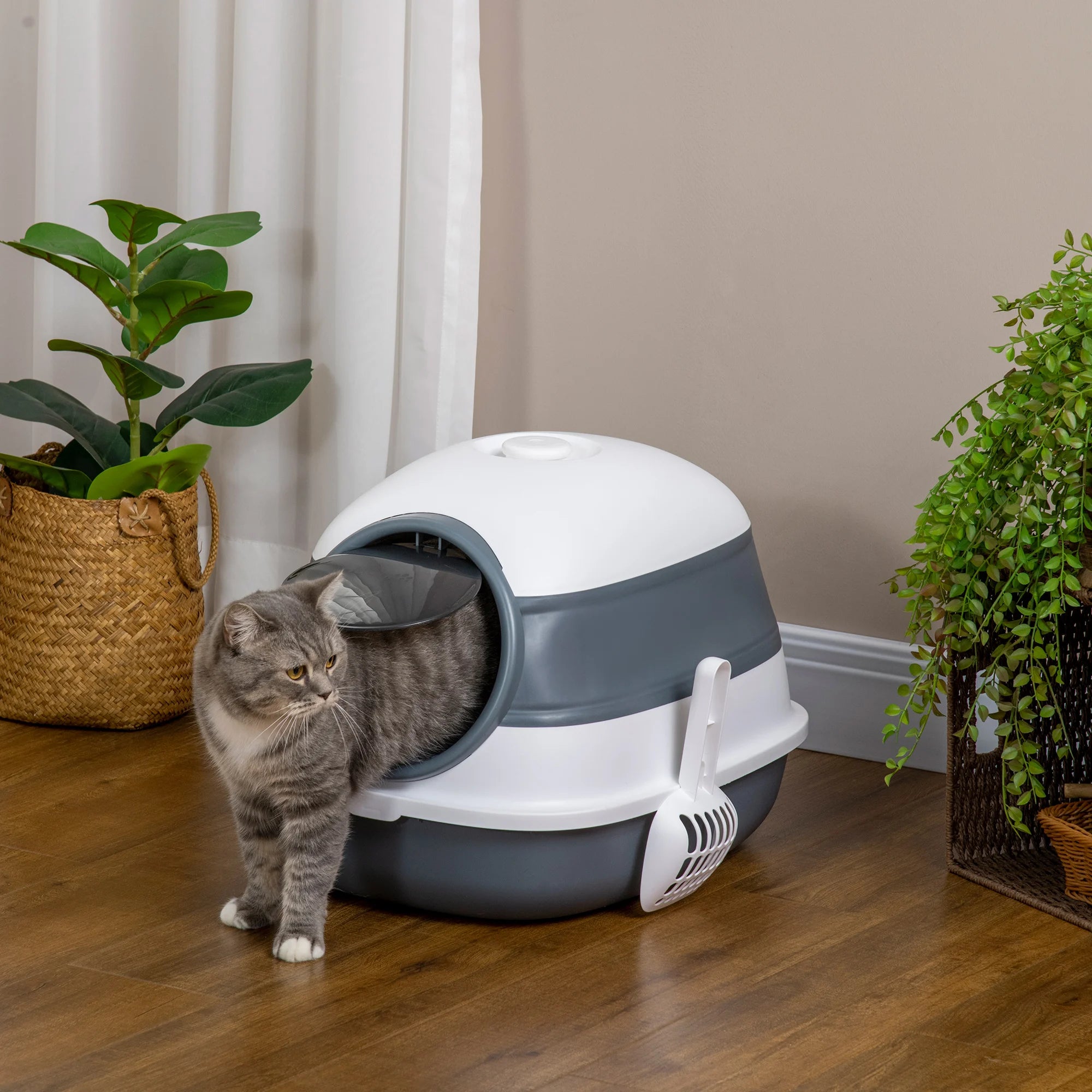 Hooded Cat Litter Box Foldable with High Side Sand Leak Pedal Air Freshener and Litter Scoop for Cats up to 5kg