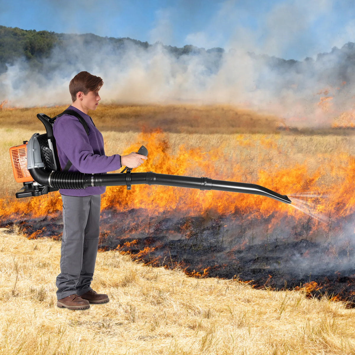 63cc 2-Stroke Petrol Backpack Leaf Blower, 2.7kW with Adjustable Speed
