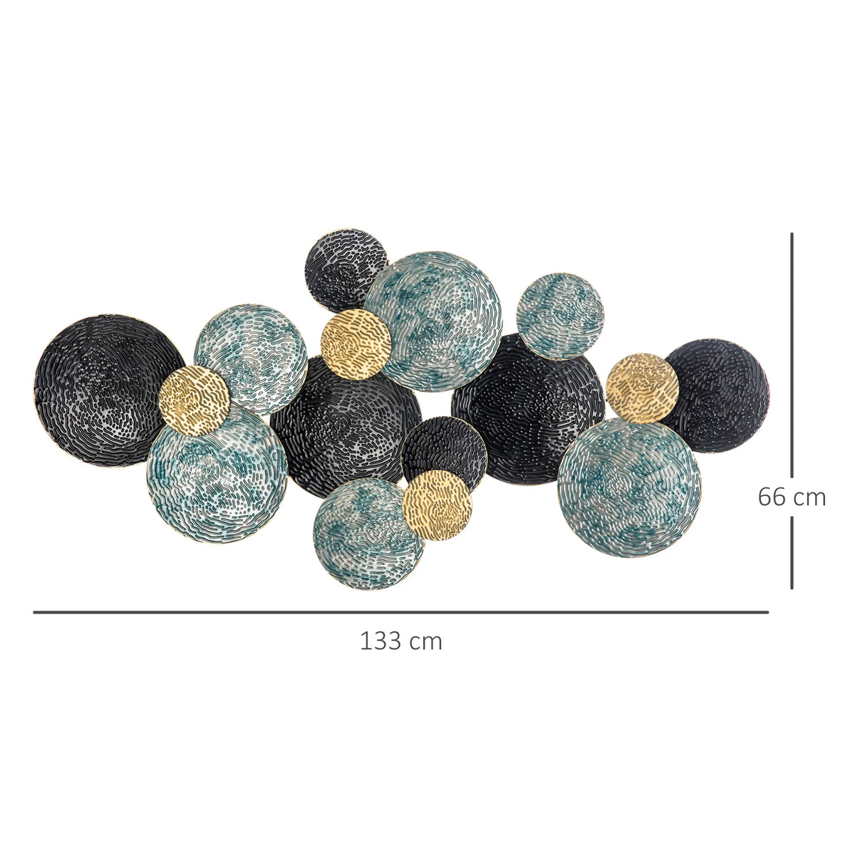 3D Metal Circle Wall Art, 133 x 66cm, Blue, Gold and Black