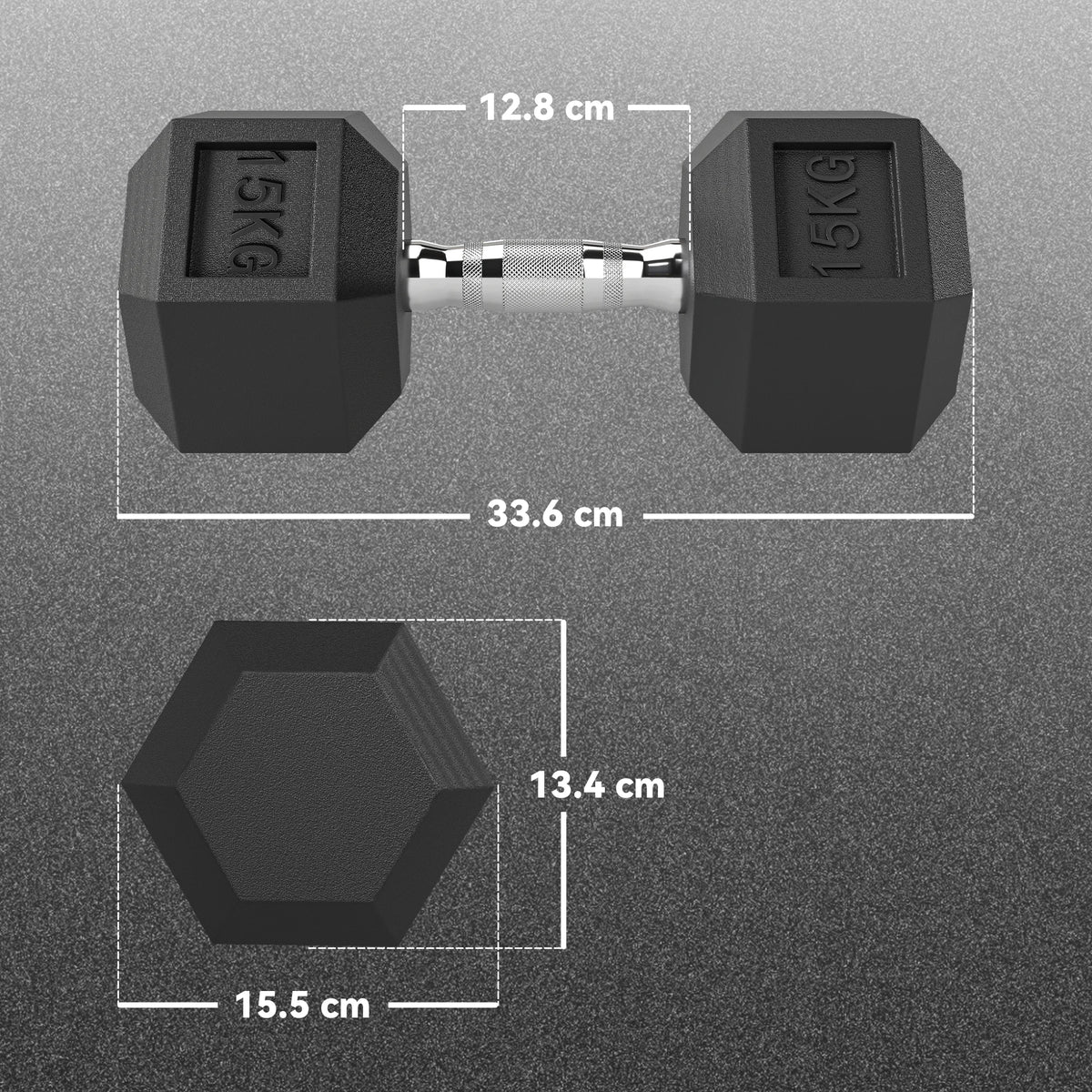 2 x 15kg Rubber Hex Dumbbells, Portable Hand Weights