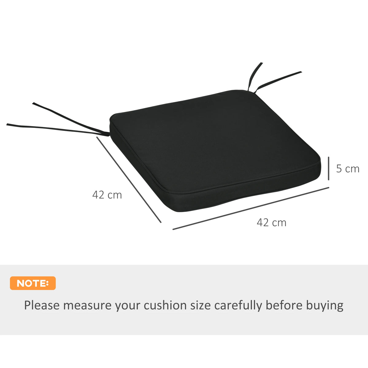6-Piece Chair Cushion Seat Pads with Straps for Dining Chairs, Indoor & Outdoor, Black