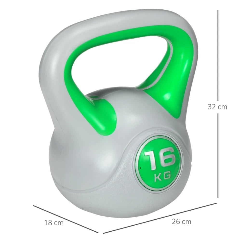 16kg Kettlebell with PU Cover Wide Comfortable Grip and Flat Base for Home Gym Strength Training Green and Grey
