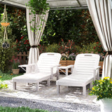Set of 2 Reclining Garden Sun Loungers with 5 Positions, Armrests and Foldable Side Table