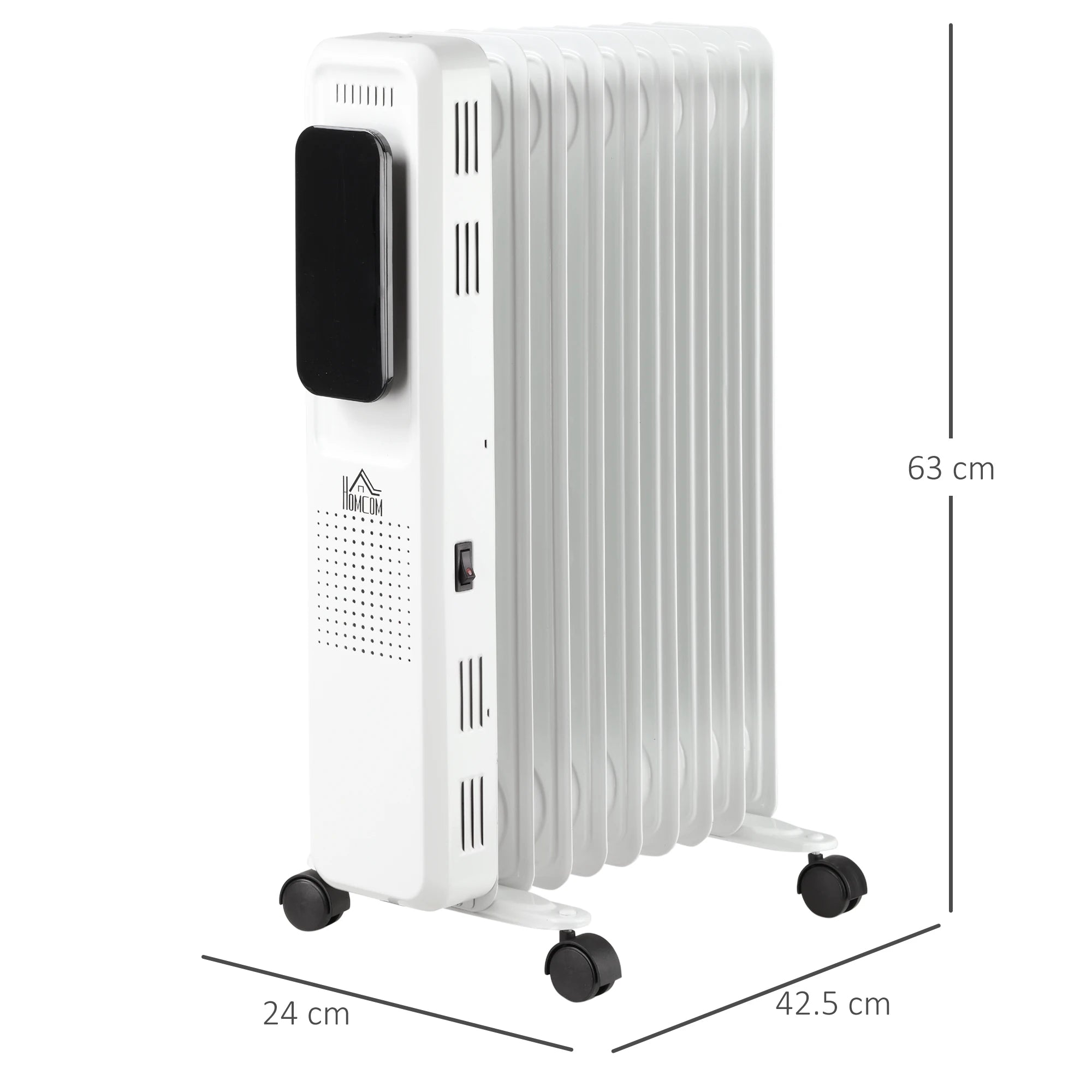 2000W Oil Filled Radiator Heater | 3 Heat Settings, Remote Control & 24hr Timer