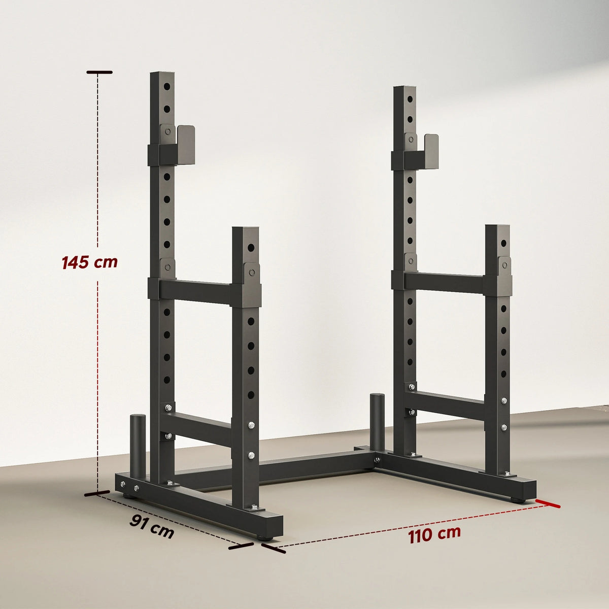 Adjustable Squat Rack with Safety Spotters and Plate Storage, 300kg Max Load, Black