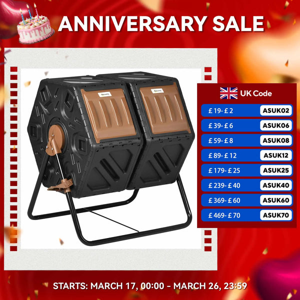 Dual Chamber Rotating Composter, 130L Compost Bin with Ventilation Openings