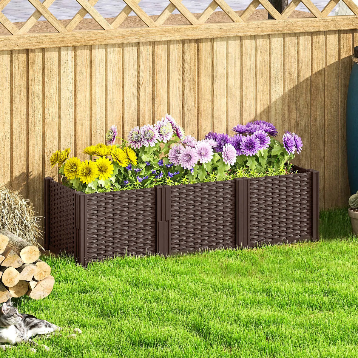 Plastic Raised Garden Bed, Modular Outdoor Planter Box for Flowers, Vegetables