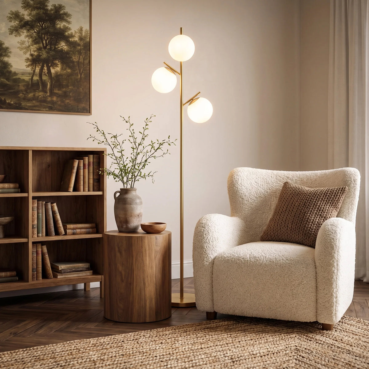 Modern 3-Light Globe Floor Lamp with Frosted Glass Shades and Foot Switch