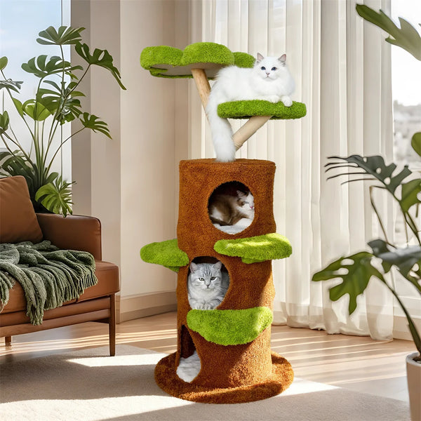 BINGOPAW Green Multi-Level Cat Tree Tower 61x148cm Sisal Scratching Post Plush Cave for Multiple Cats