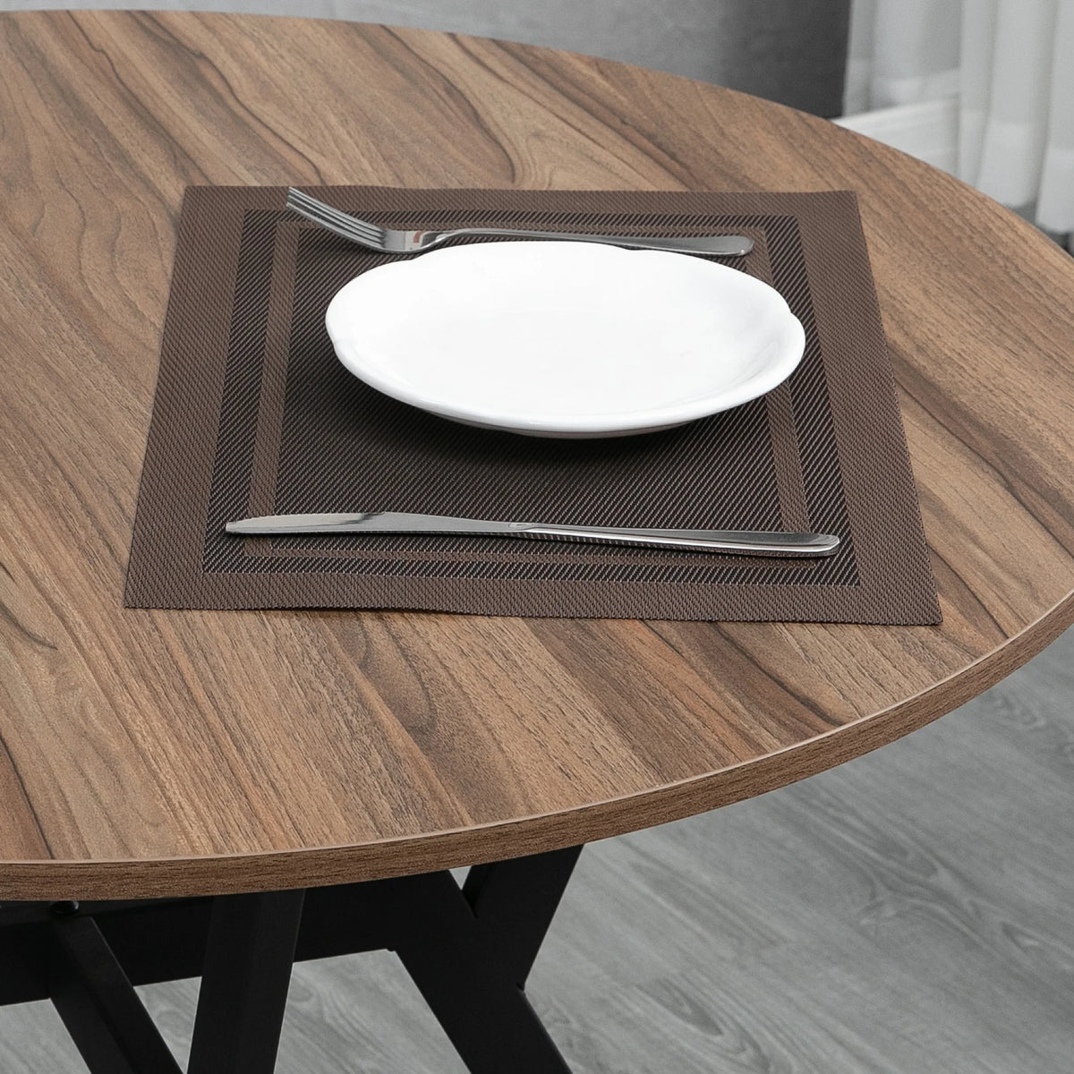 Small Round Kitchen Table with Black Steel Legs, 2-Seater Dining Table