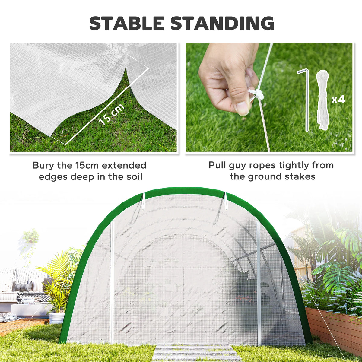 6 x 3 m Walk-in Polytunnel Greenhouse, Zipped Doors, 8 Mesh Windows, Tunnel Warm House Tent with PE Cover