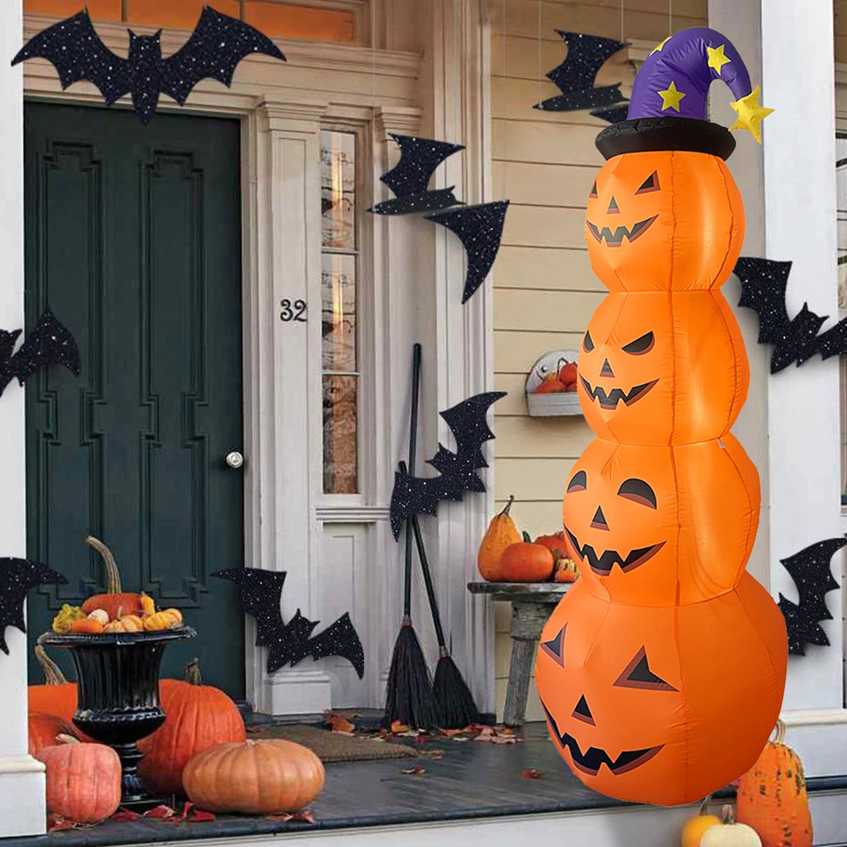 Inflatable Stacked Pumpkin Halloween Decoration with Internal Light, 240cm