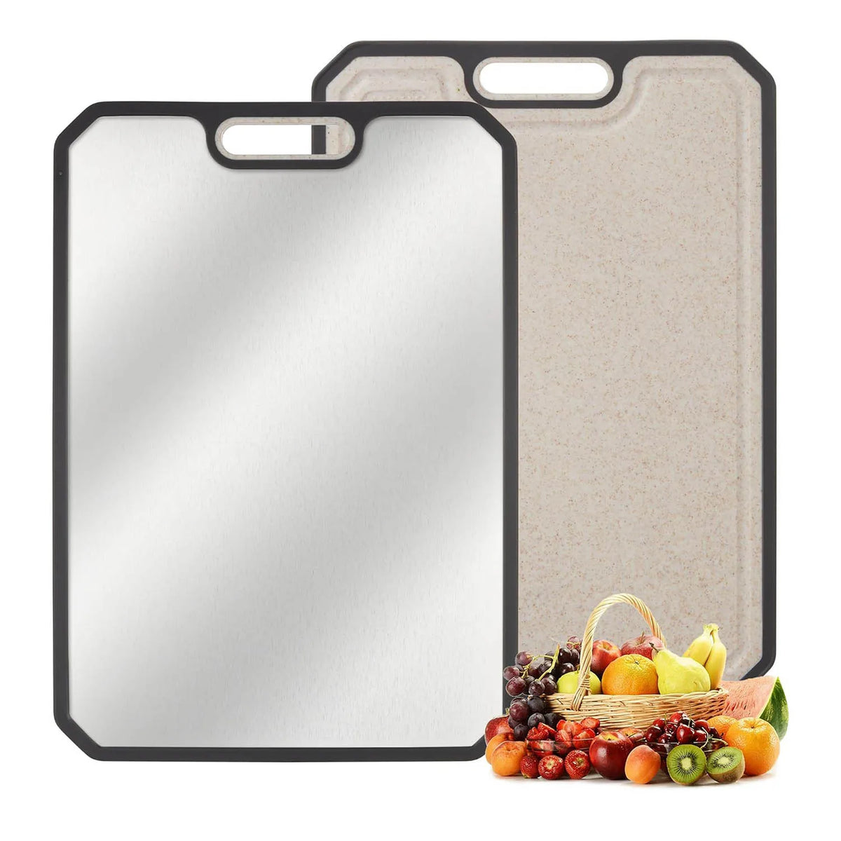 Titanium Double-Sided Cutting Board with Juice Grooves and Built-In Handles | 25x38cm Kitchen Chopping Board