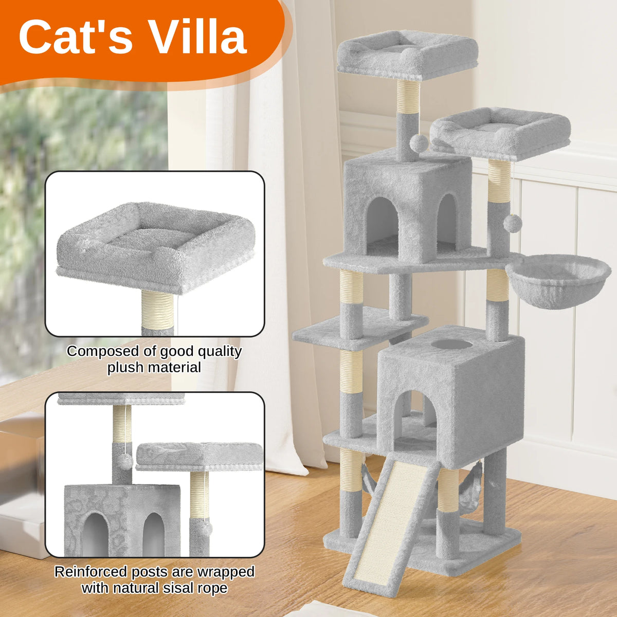 Dogat 158cm Multi-Level Cat Tree Scratching Board Post Perch Large Pet Playhouse for Multiple Cats