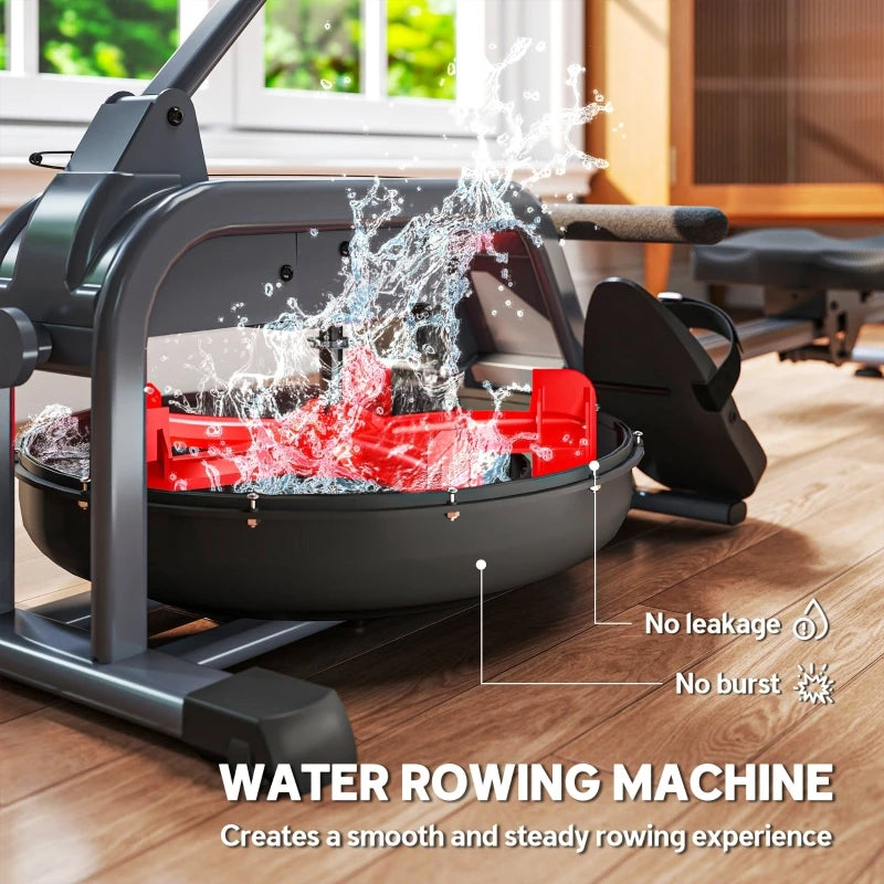 Water Rowing Machine with Adjustable Resistance – Foldable Cardio Rower with Wheels & LCD Display