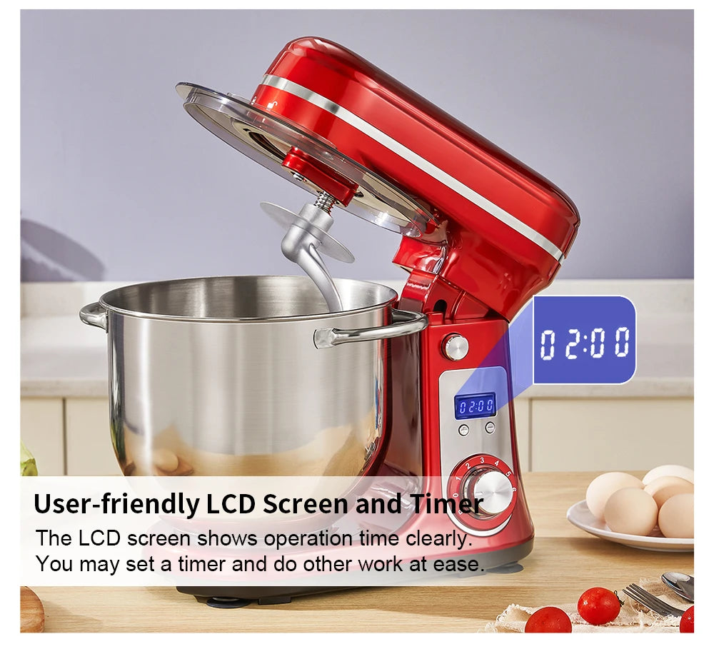 1200W Stand Mixer 6L Kitchen Food Mixer with Dough Hook Whisk 6 Speed Baking Machine