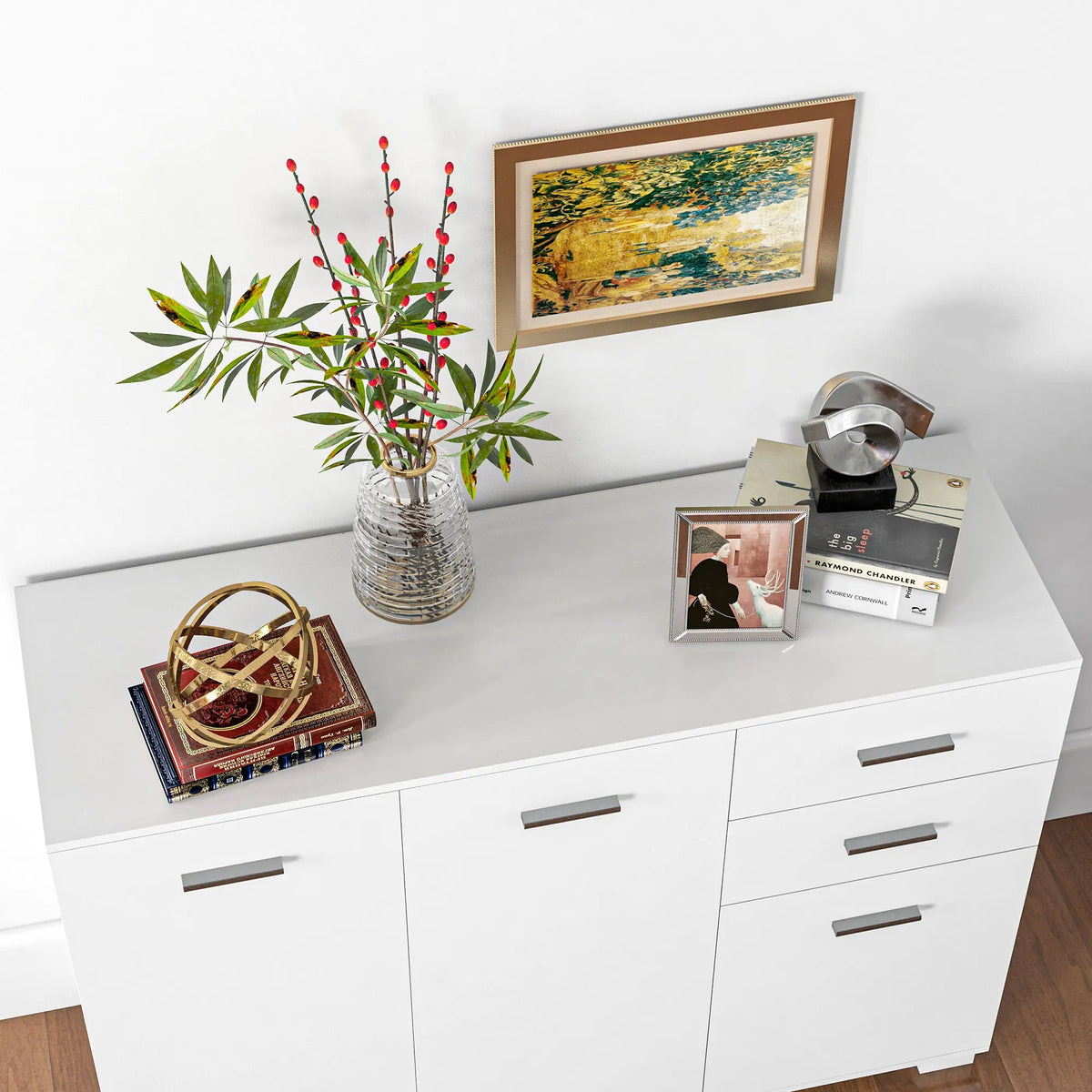 Modern Sideboard Kitchen Storage Cabinet with 2 Drawers, White