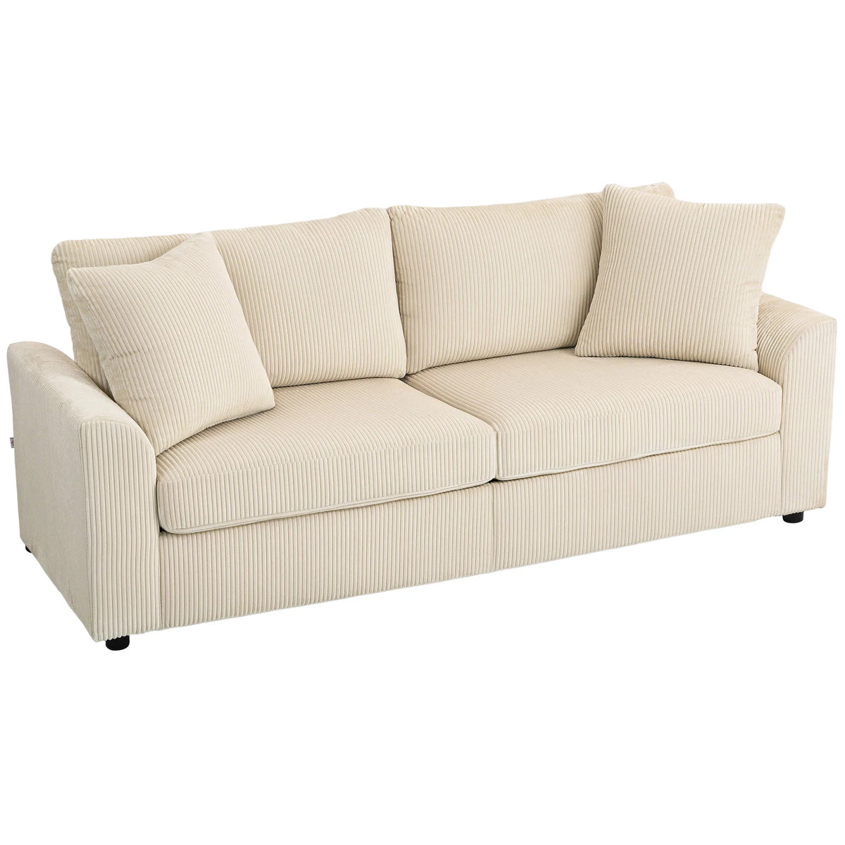 Compact 3 Seater Corduroy Sofa with Pocket Spring Cushions, Cream White